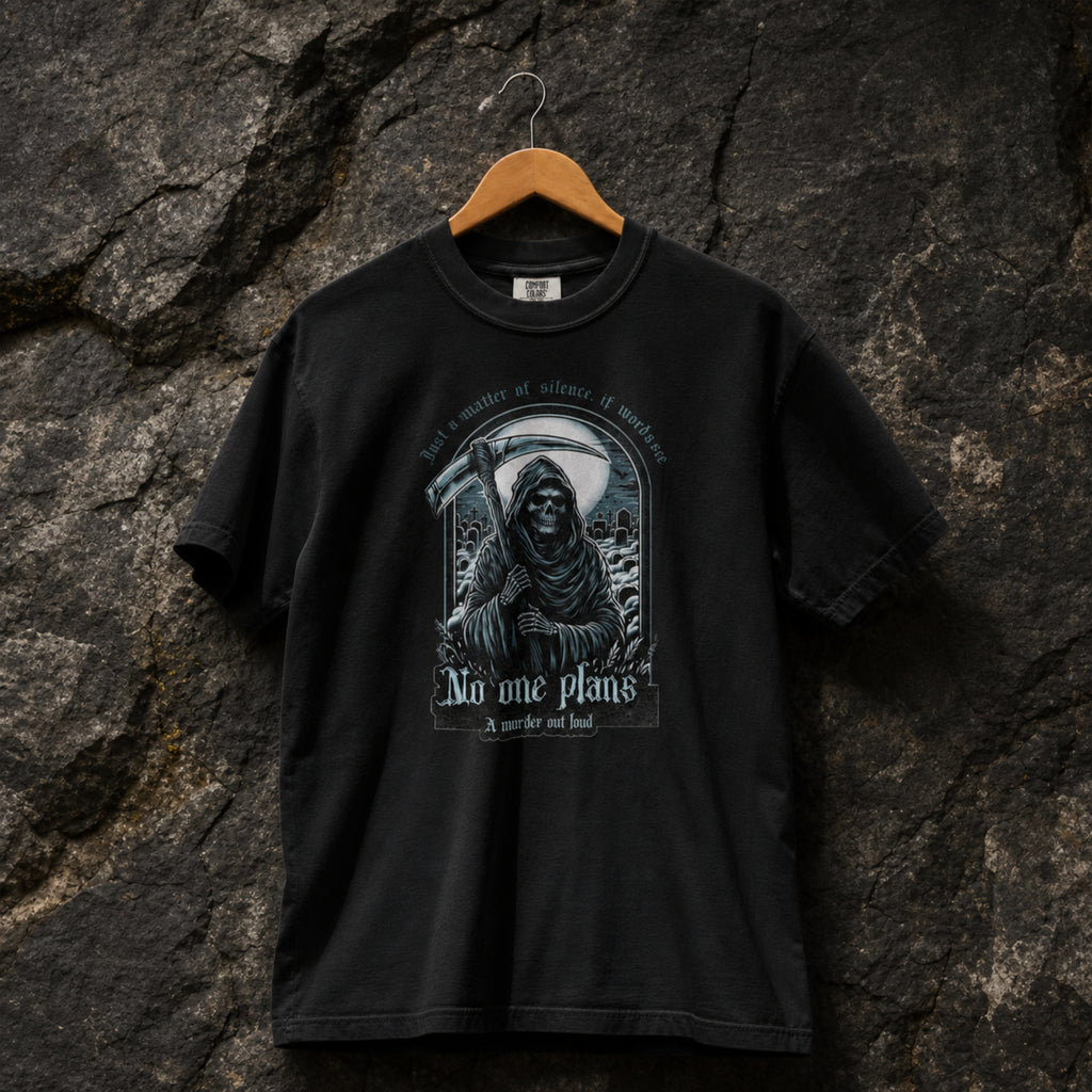 Men's grim reaper gothic dark humor graphic tee on black – Wicked Reality