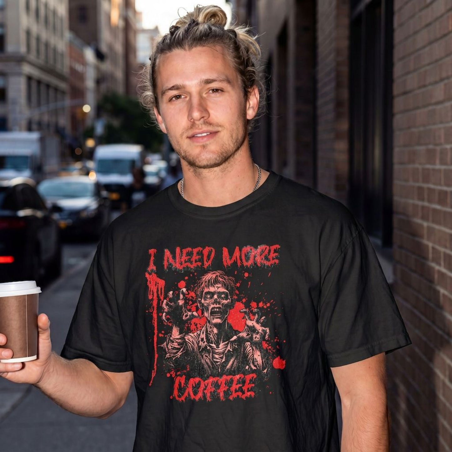 I Need More Coffee – Zombie Dark Humor Gothic Tee | Wicked Reality