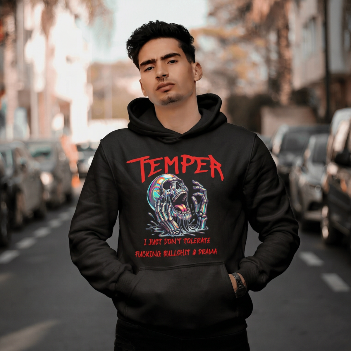 Men's holographic skull gothic dark humor hoodie – Wicked Reality