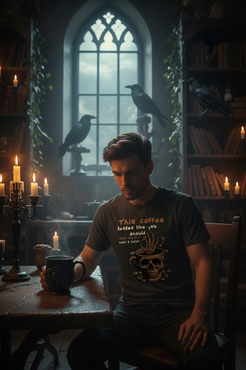Men's gothic skull dark humor coffee graphic tee – Wicked Reality