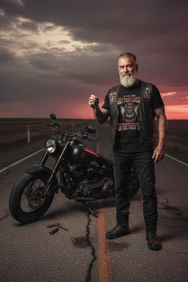 Men's biker skull dark humor graphic tee on black – Wicked Reality