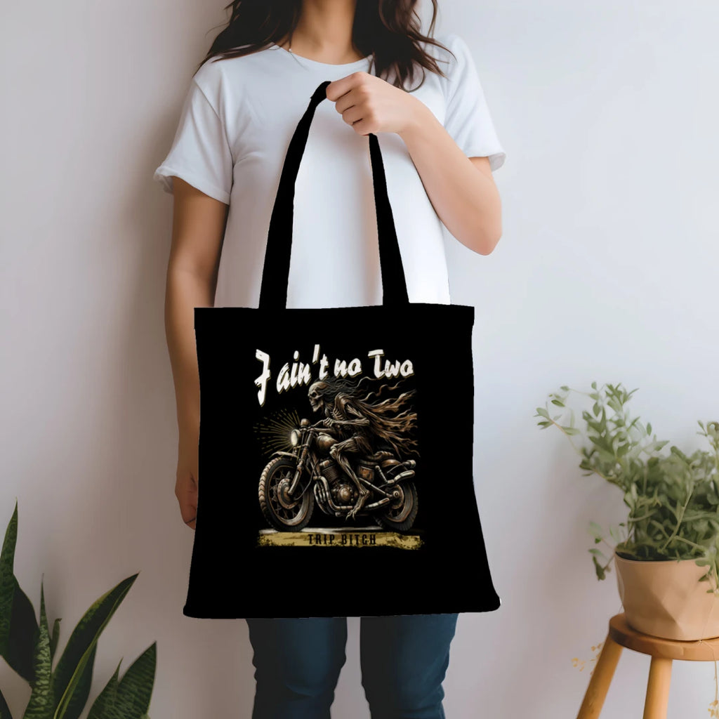 Gothic biker canvas tote bag dark humor – Wicked Reality