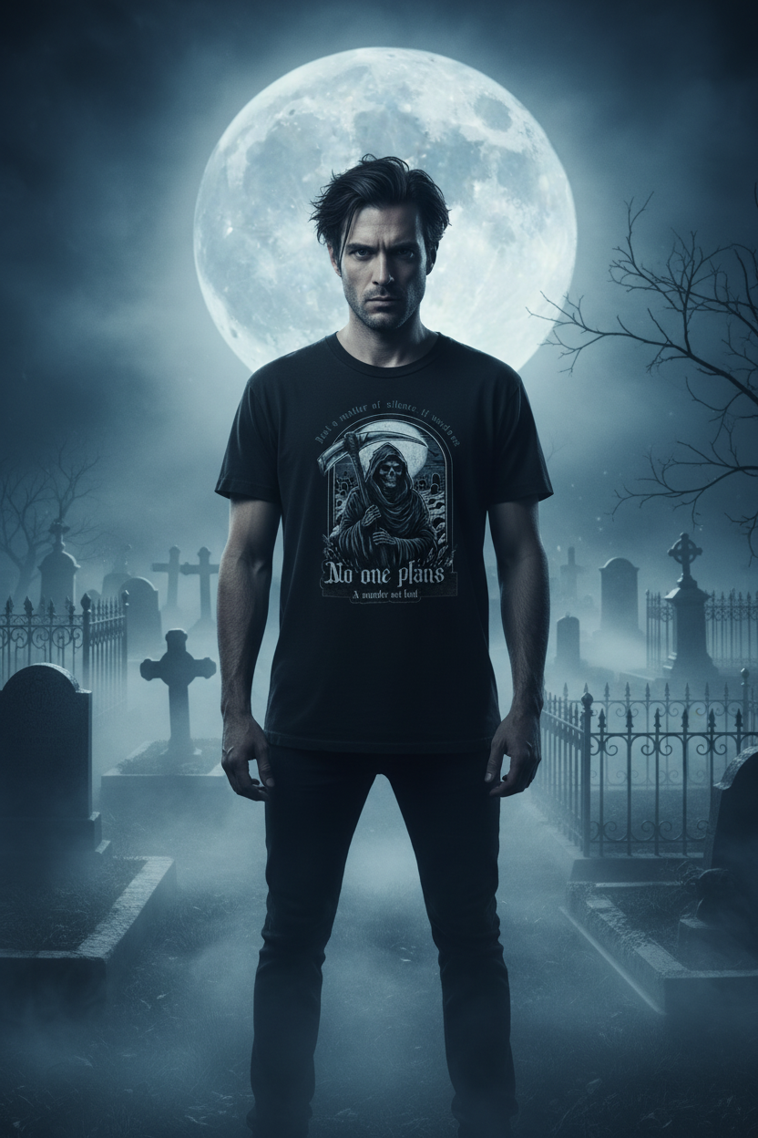 Men's grim reaper gothic dark humor graphic tee on black – Wicked Reality