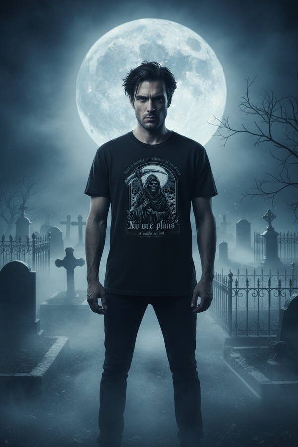 Men's grim reaper gothic dark humor graphic tee on black – Wicked Reality