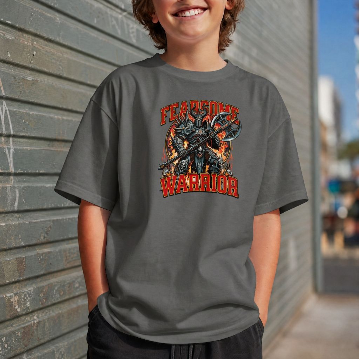 Fearsome Warrior – Dark Fantasy Kids' Graphic Tee | Wicked Reality
