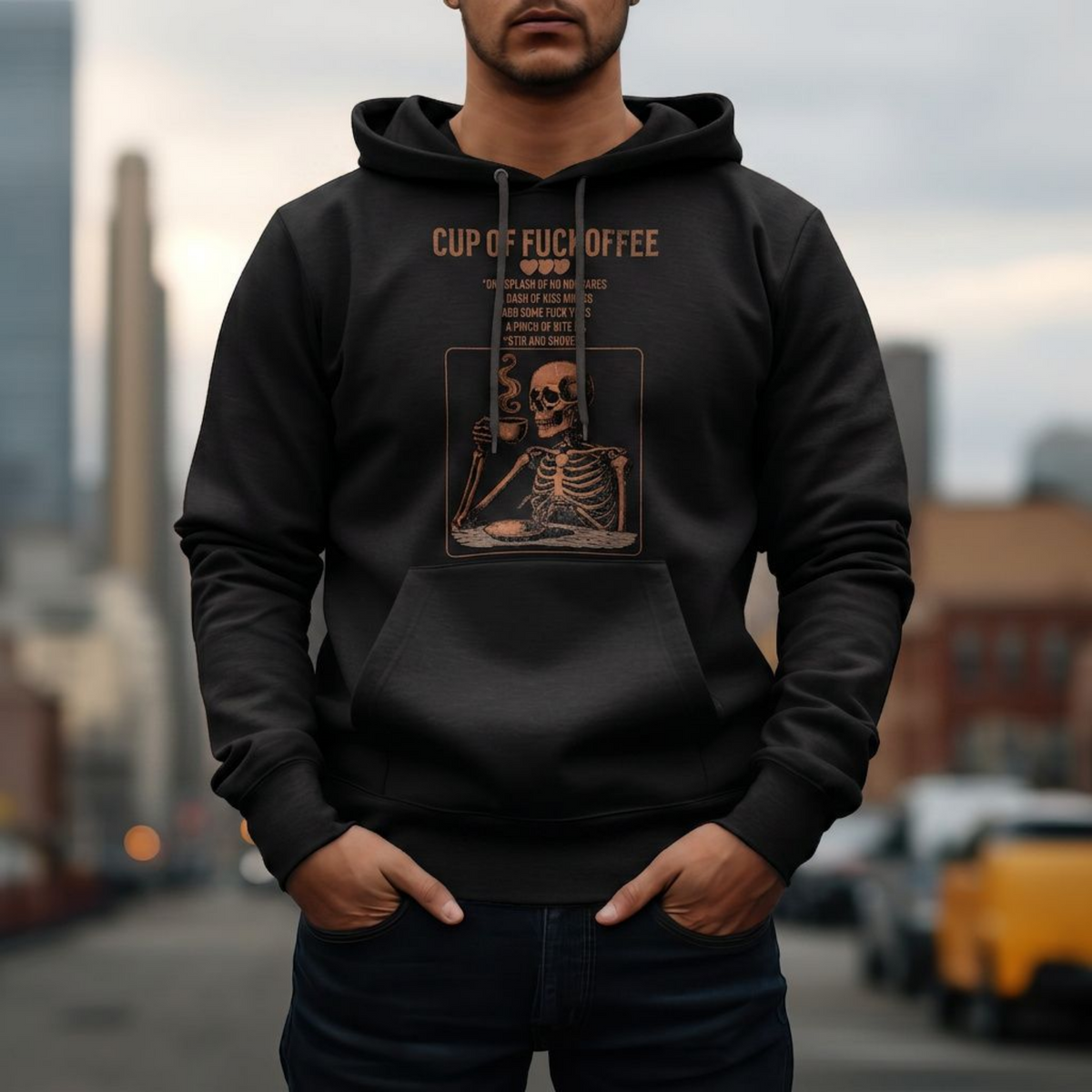 Men's vintage skeleton dark humor coffee hoodie – Wicked Reality