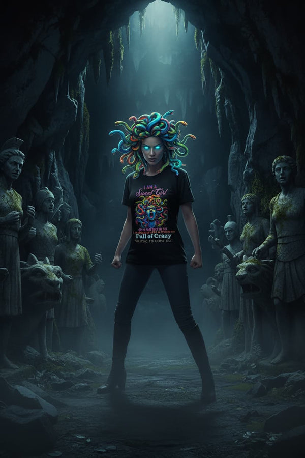 "I Am a Sweet Girl" – Women's Dark Humor Medusa Graphic T-Shirt