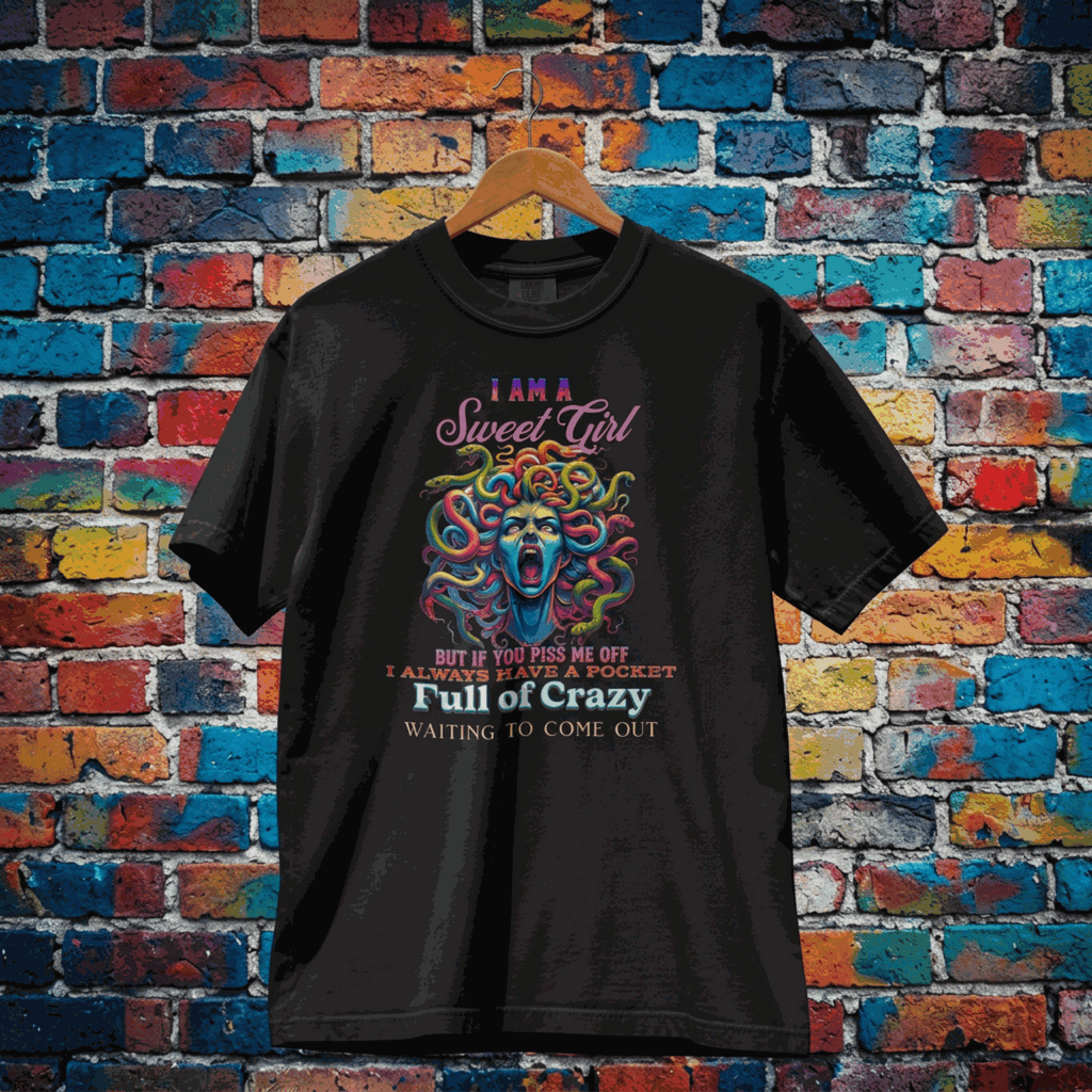 "I Am a Sweet Girl" – Women's Dark Humor Medusa Graphic T-Shirt