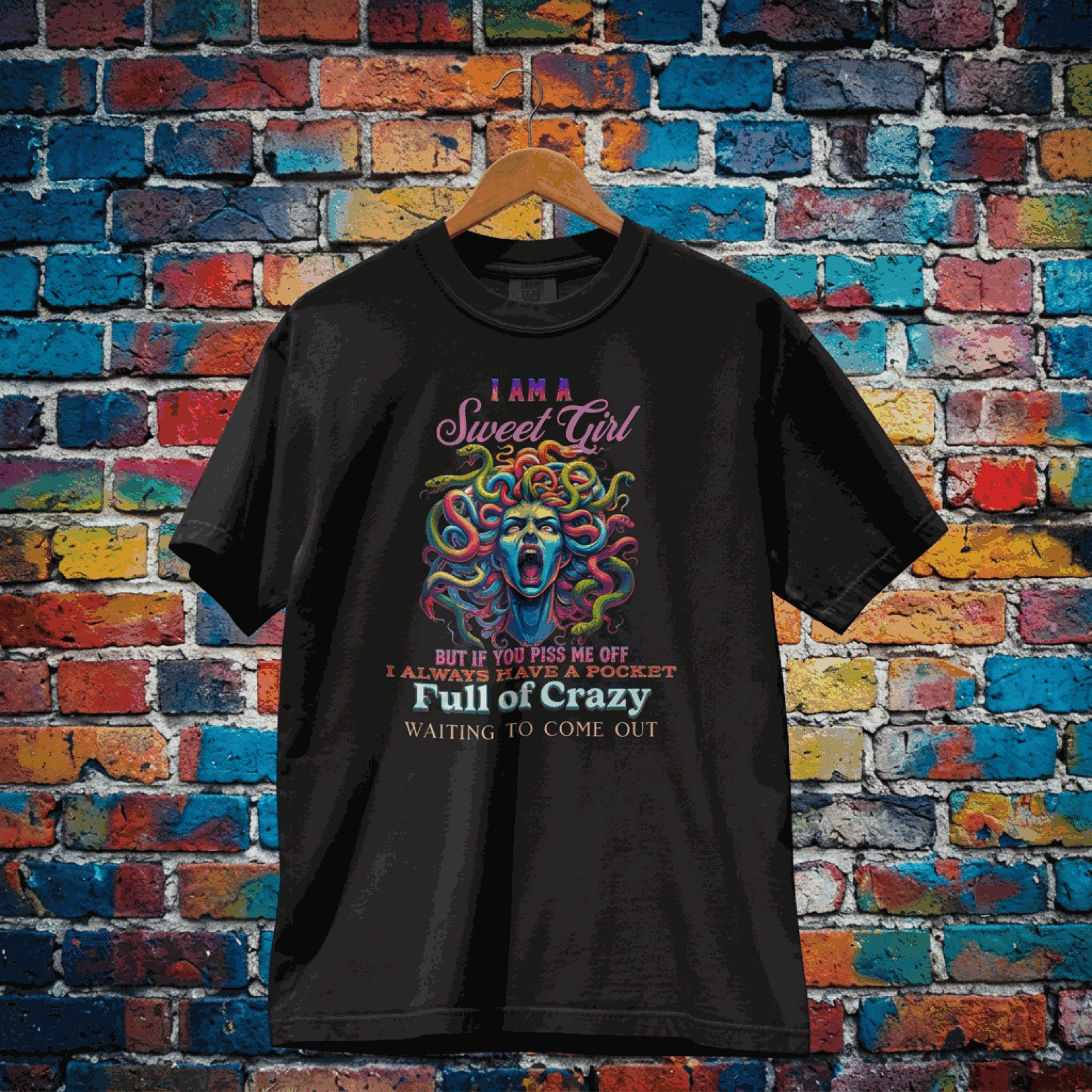 "I Am a Sweet Girl" – Women's Dark Humor Medusa Graphic T-Shirt