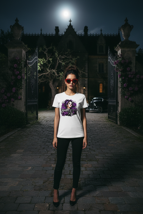Beautiful Chaos gothic women's tee - dark mansion driveway scene