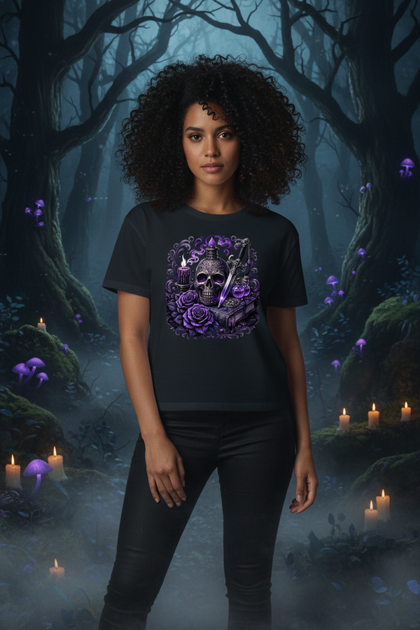 Women's gothic dark fantasy purple rose graphic tee – Wicked Reality