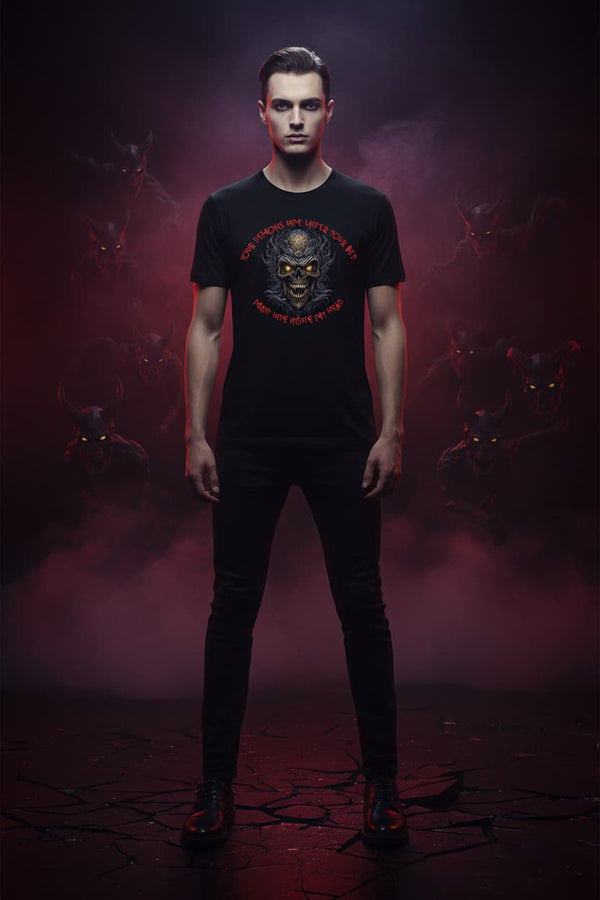 "Your Demons Hide" – Dark Horror Demon Skull Graphic T-Shirt