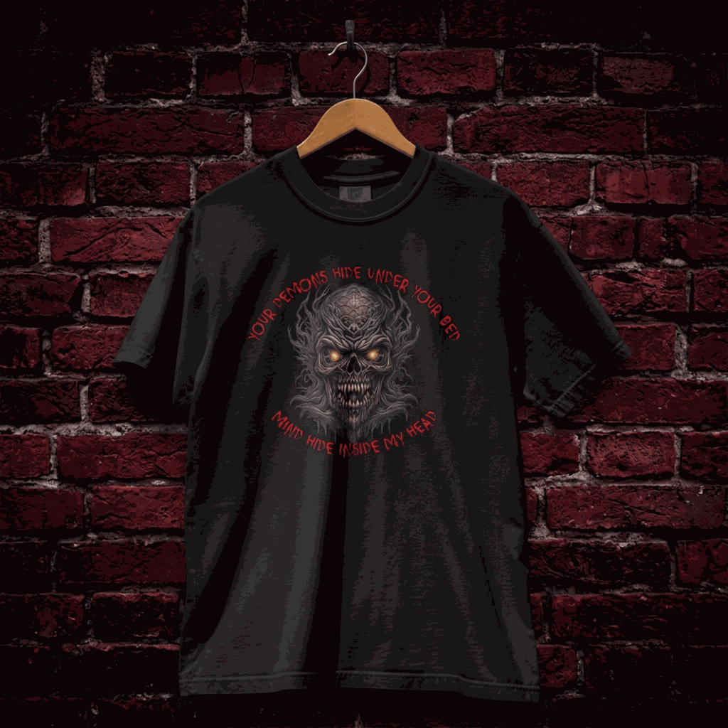 "Your Demons Hide" – Dark Horror Demon Skull Graphic T-Shirt
